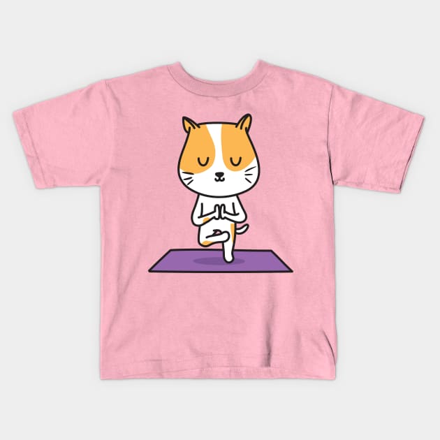 Yoga Cat Kids T-Shirt by cartoonbeing